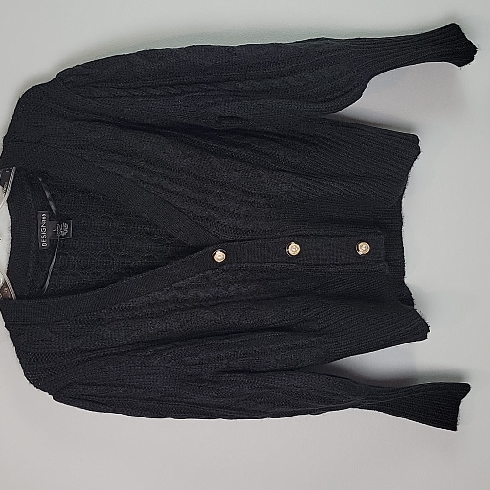 Design 365 cable knit cardigan sweater balloon sleeves